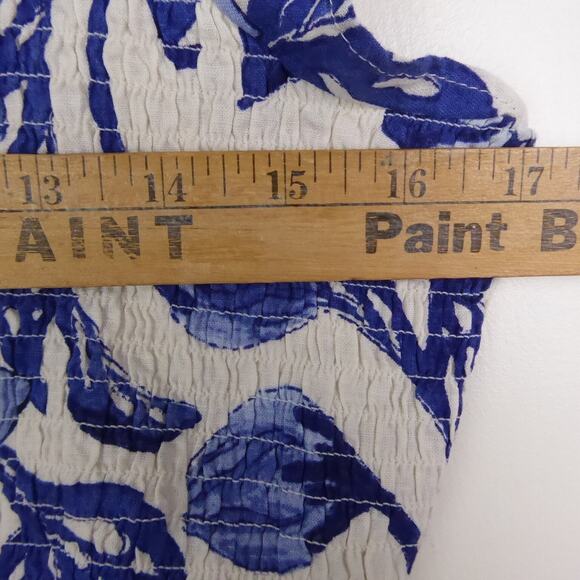 H&M Top Womens SZ XL Cropped Smocked Top Linen Blend Puff Sleeves Beachy Coastal - Picture 9 of 12